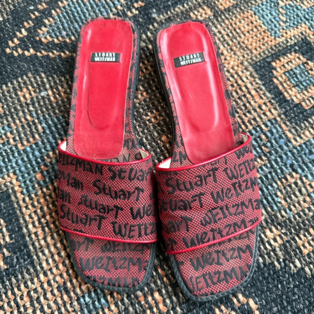 Stuart Weitzman Black and Red Logo Sandals - Picture 2 of 5